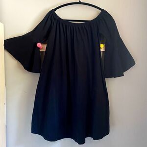ASOS 100% Cotton Black Off-Shoulder Maternity Mini Dress w/ Trumpet Sleeves
